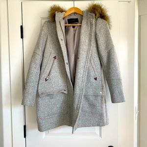 J Crew Grey Hooded Wool Jacket Size 2P